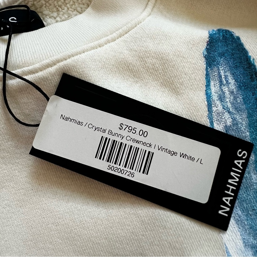 NWT Nahmias Swarovski Crystal Bunny White Cotton Crewneck Sweatshirt L - Picture 10 of 16